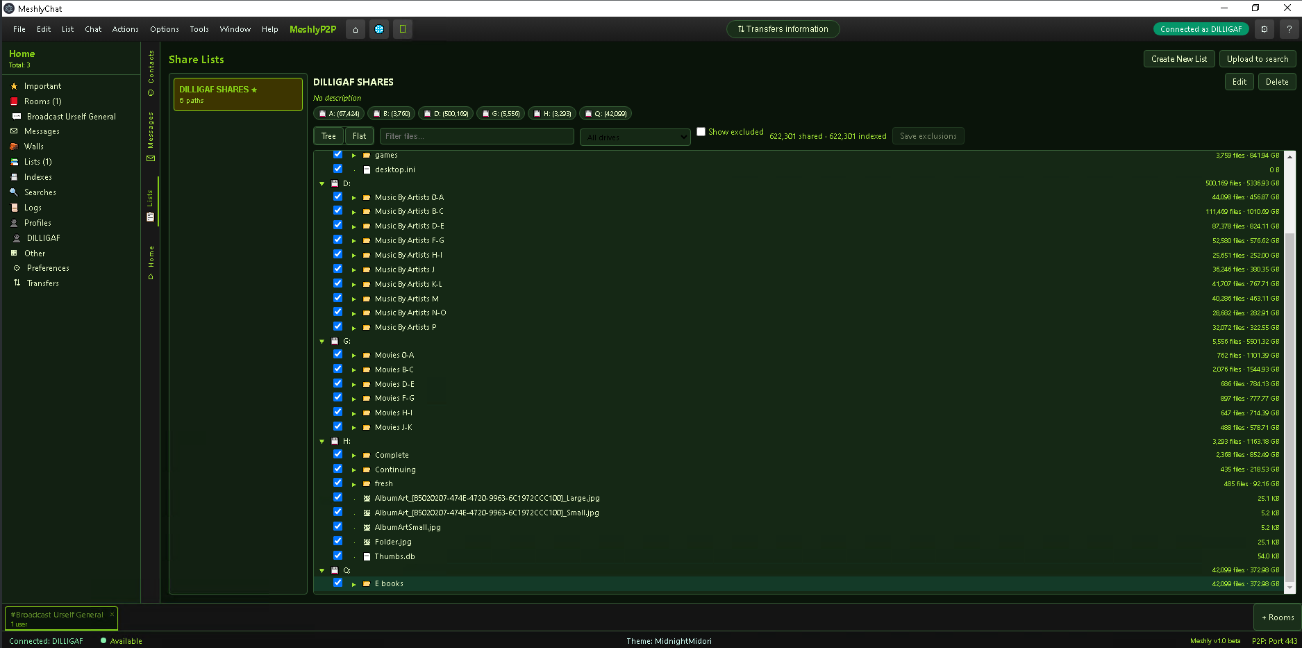 Share lists and local file browser
