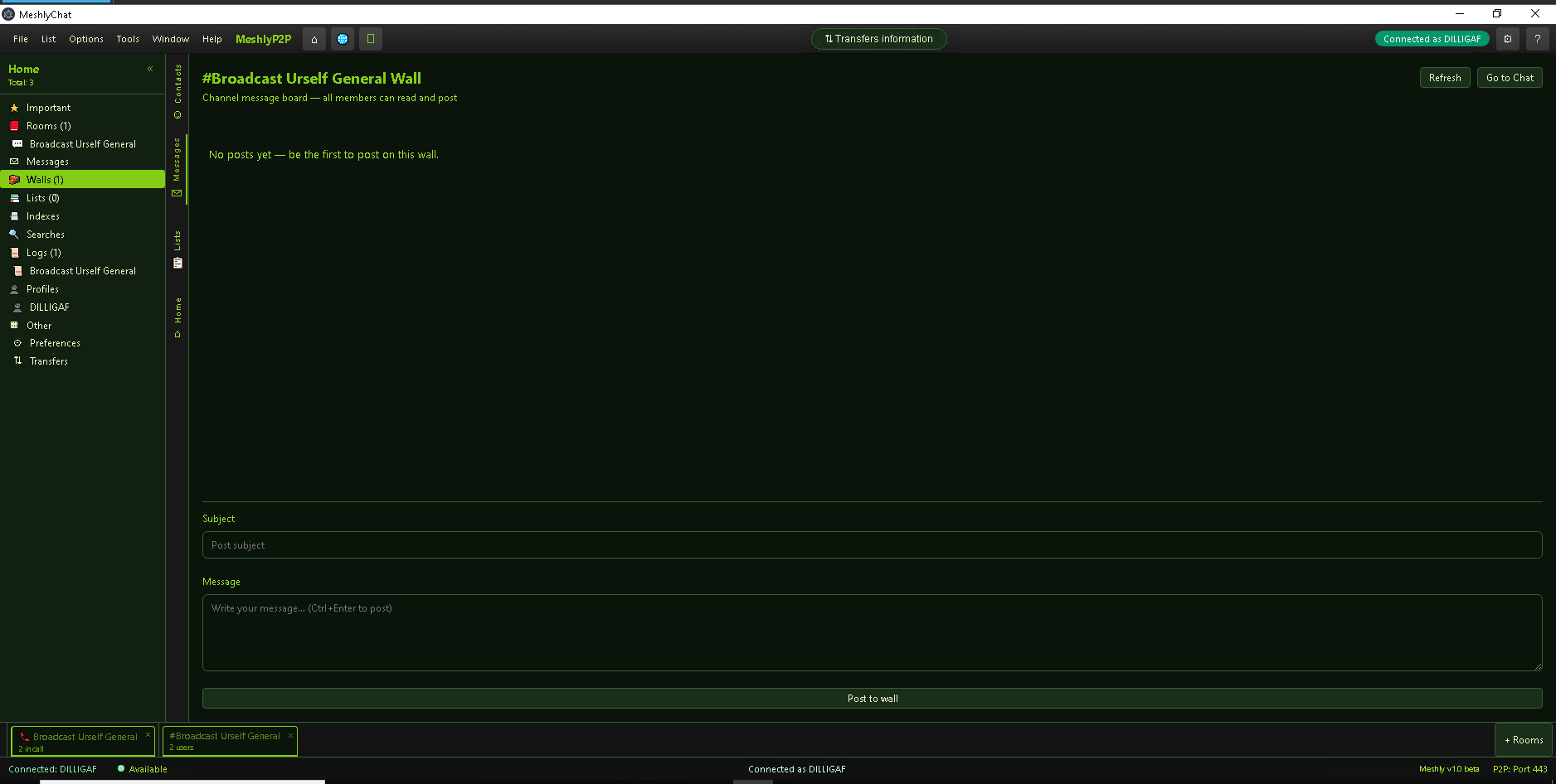 Channel wall message board